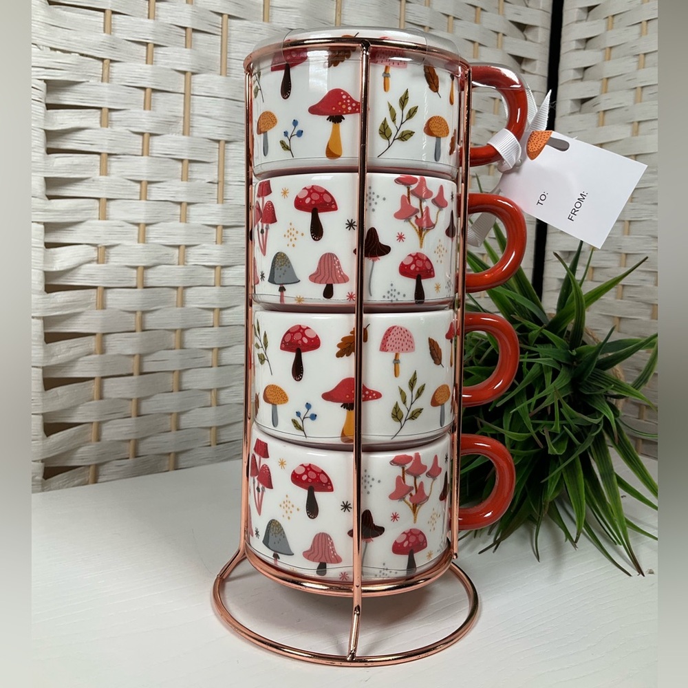 Potter’s Studio Whimsical Mushroom Stacking Coffee Mugs w/Stand
